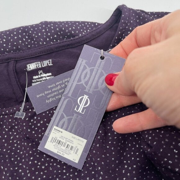 Jennifer Lopez Top Large Petite Womens Purple Metallic Silver Casual Sparkle New - Picture 9 of 9